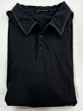 Michael Brandon Blue/Gray Polo Short Sleeve Cotton White Stitch Detail Men Large